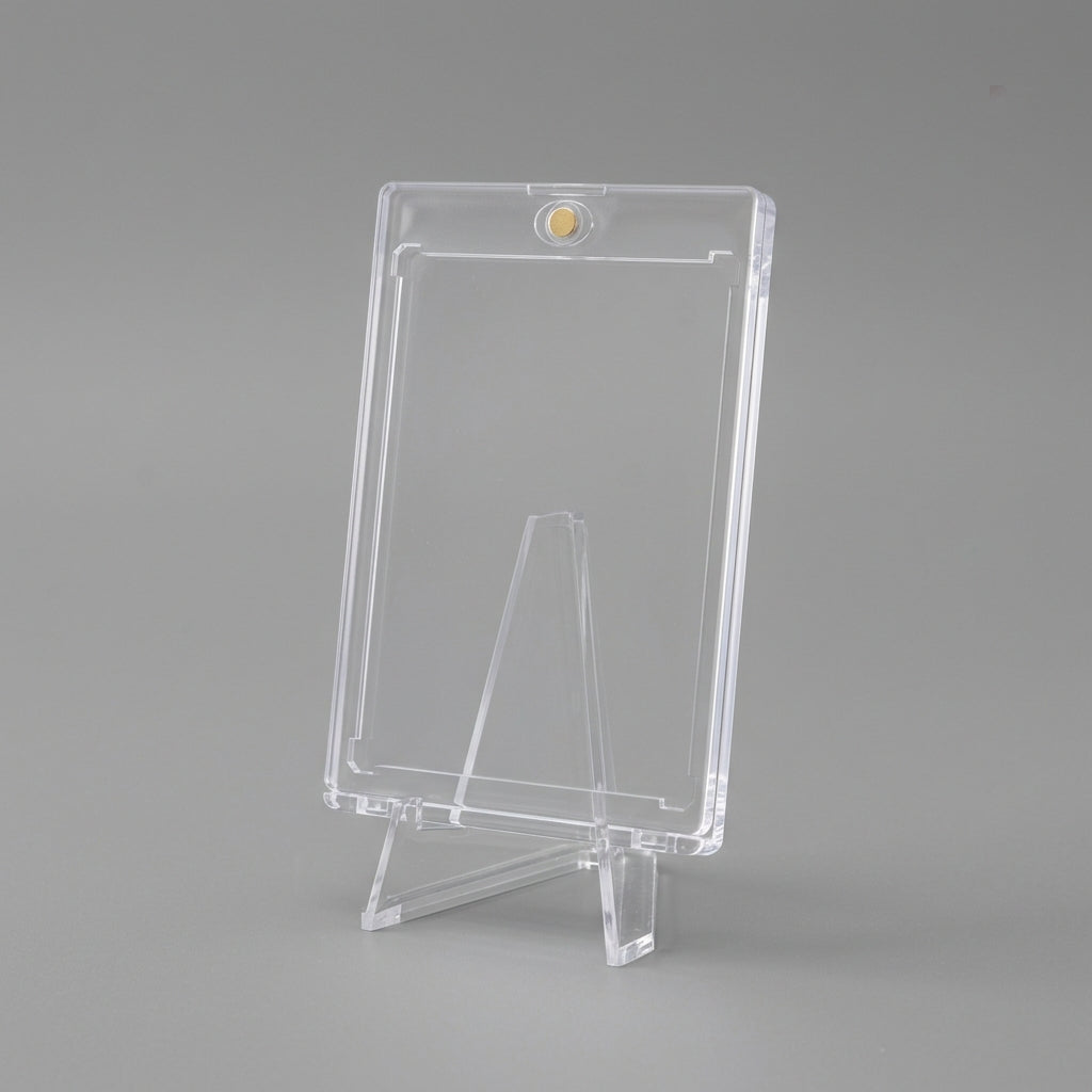 Empty 35PT magnetic card holder on its clear display stand, neutral background