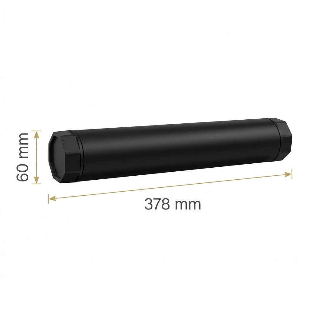 Playmat storage tube dimension diagram, 60 mm diameter by 378 mm long