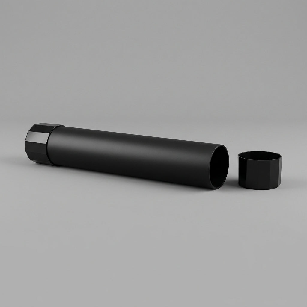 Playmat storage tube on a neutral background with one faceted end cap removed