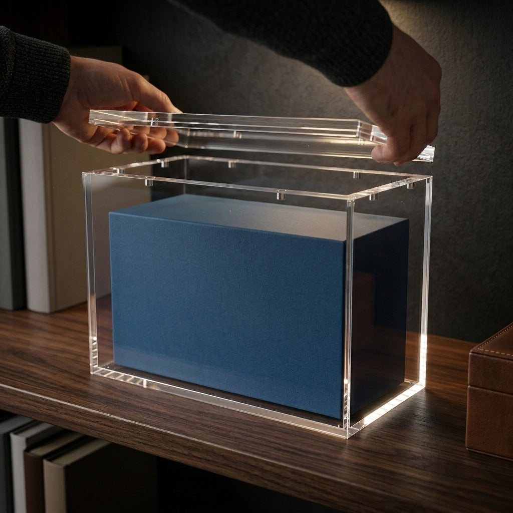 Magnetic Acrylic Display Case — lifting the magnetic lid